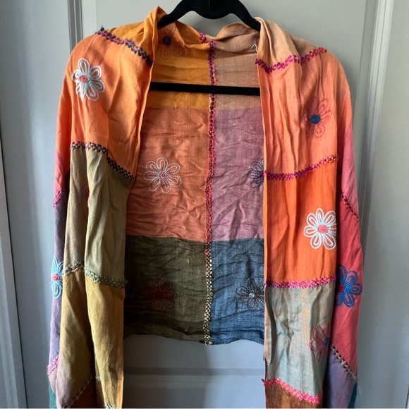 3/$20! Pashmina scarf long and wide, embroidered orange brown soft quality - Picture 3 of 8